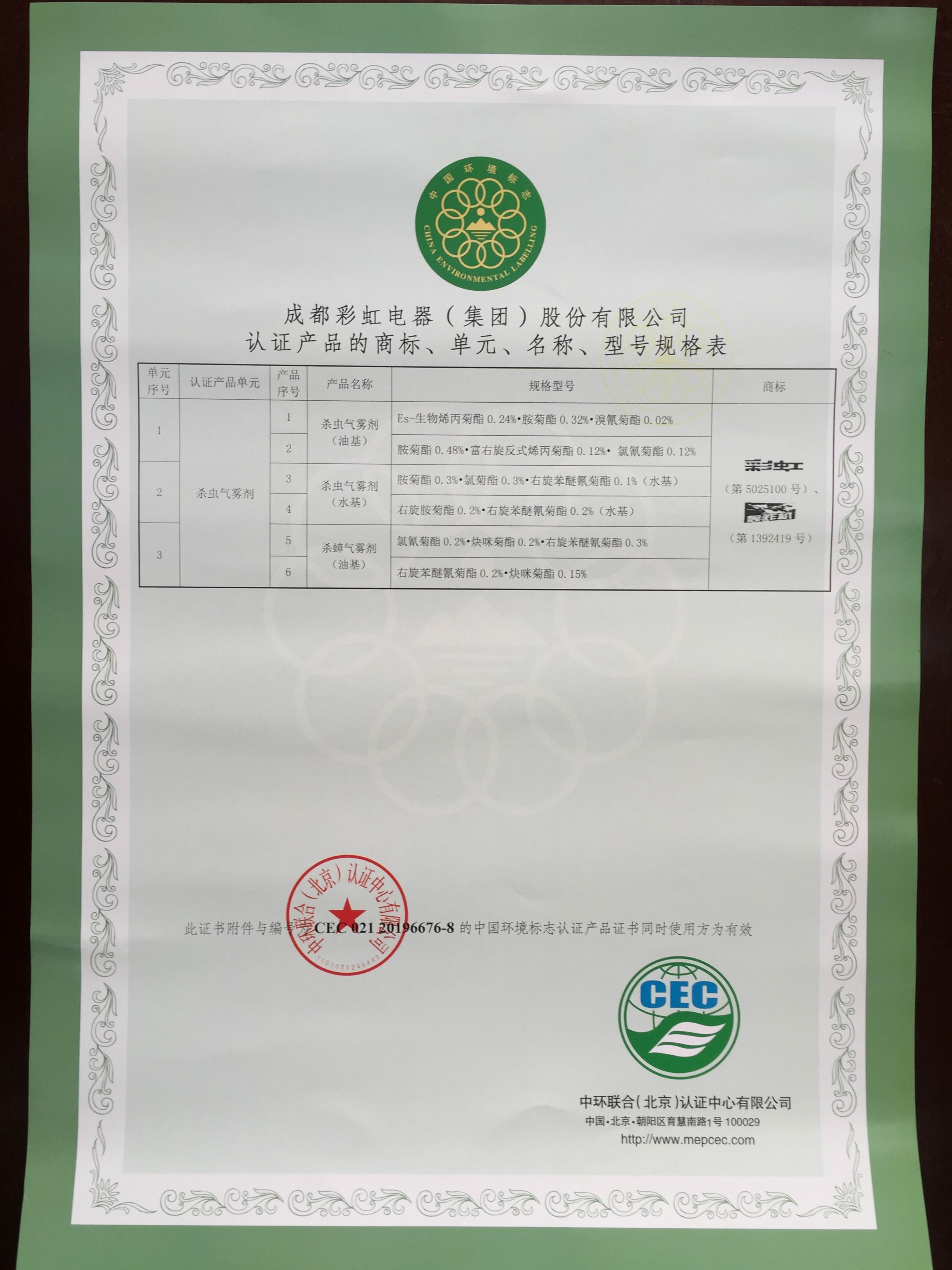     milan米兰(中国)体育官方网站卫生线香通过中国环境标志产品认证